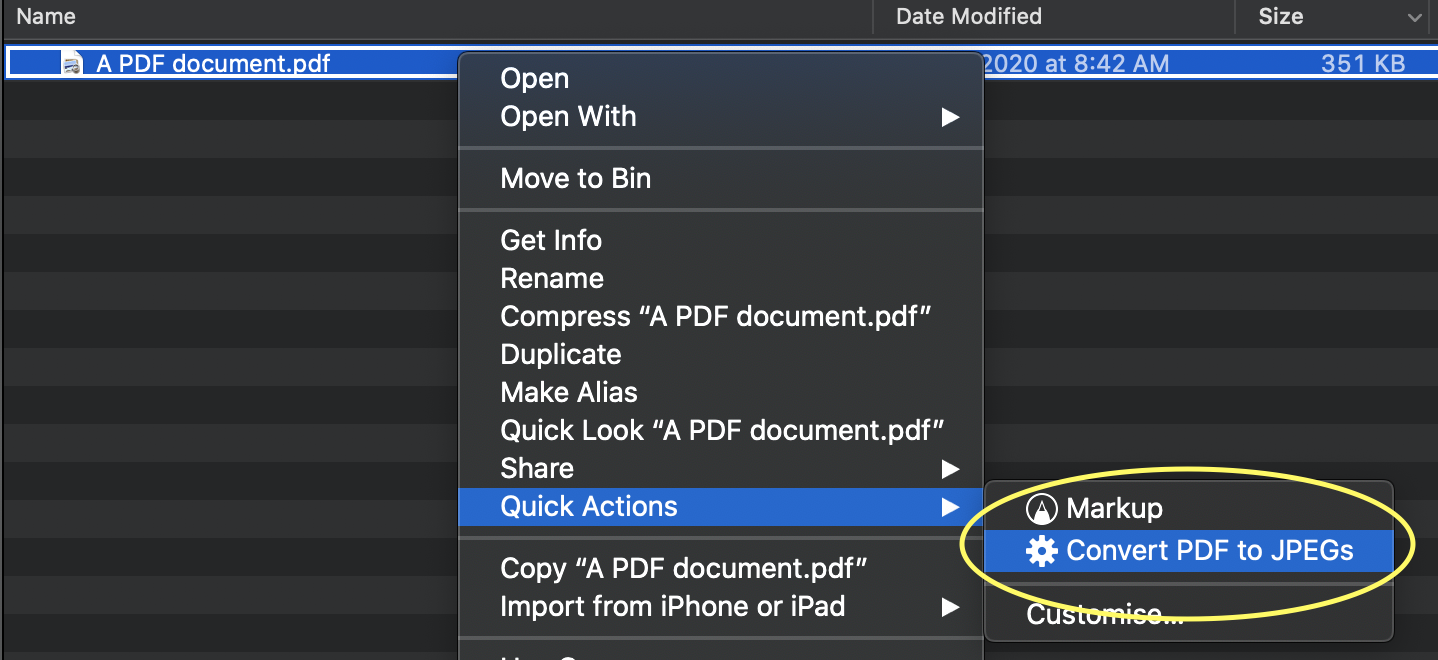 Quick Action: Convert PDF to JPEGs